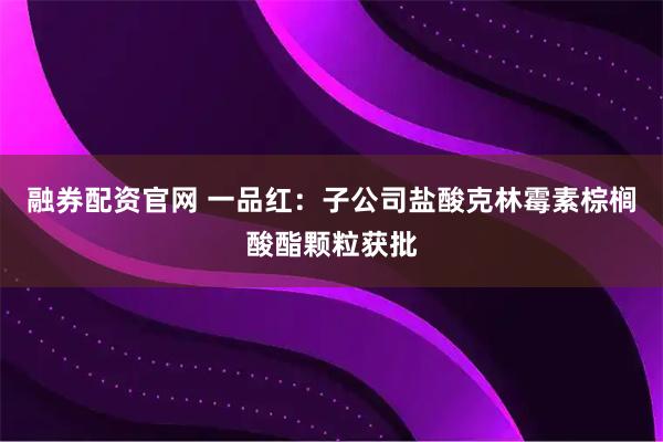融券配资官网 一品红：子公司盐酸克林霉素棕榈酸酯颗粒获批